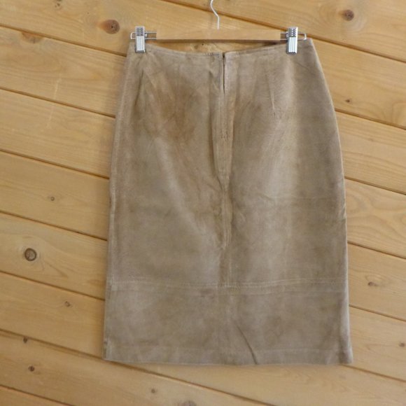 J. Marco Galleries Tan Pencil Straight Skirt Front Slit Suede Genuine Leather 6 - Picture 6 of 11